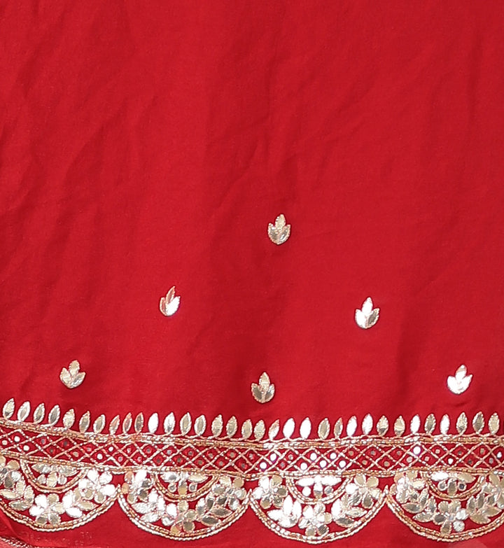 Red Bandhej Chiffon Saree Embroidered with Aari and Gota Patti Work