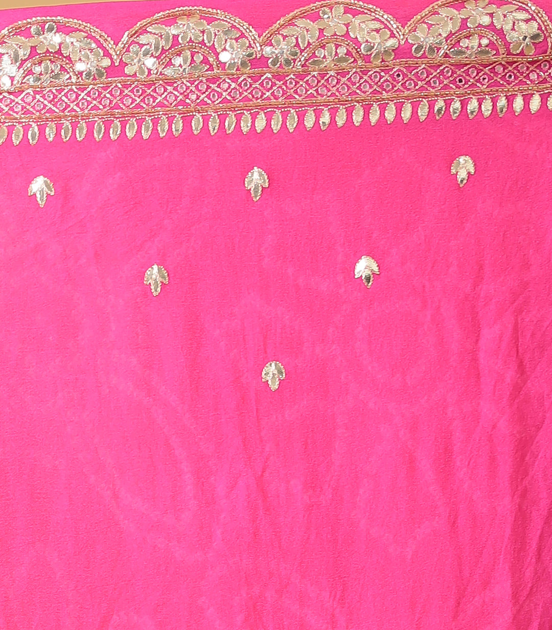 Red Bandhej Chiffon Saree Embroidered with Aari and Gota Patti Work