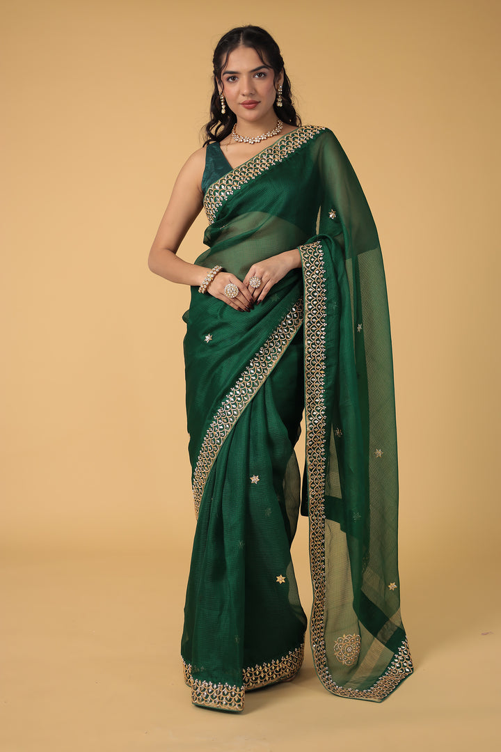 Kota Silk Saree with Detailed Gota and Pearl work Border