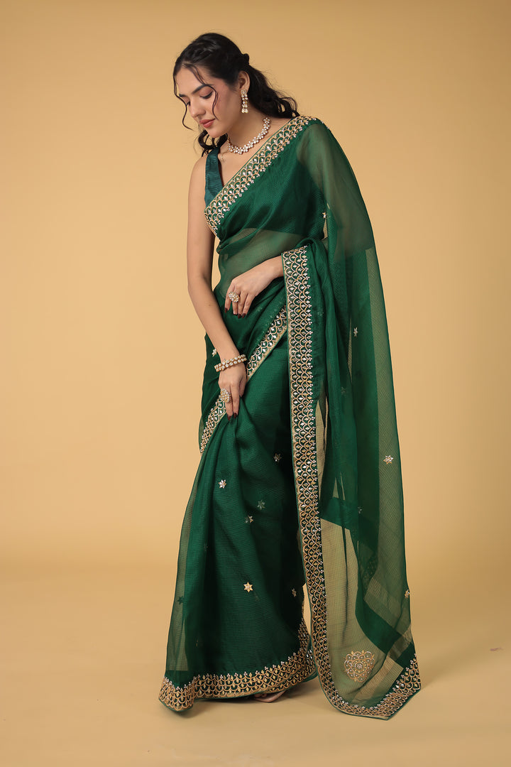 Kota Silk Saree with Detailed Gota and Pearl work Border