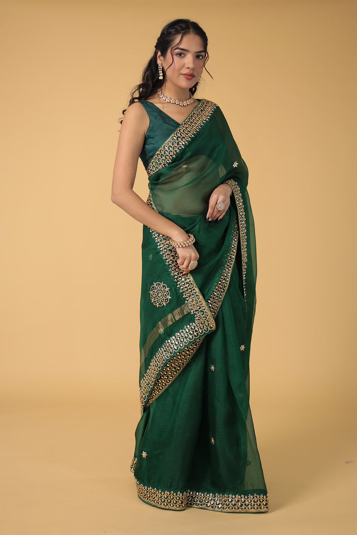 Kota Silk Saree with Detailed Gota and Pearl work Border