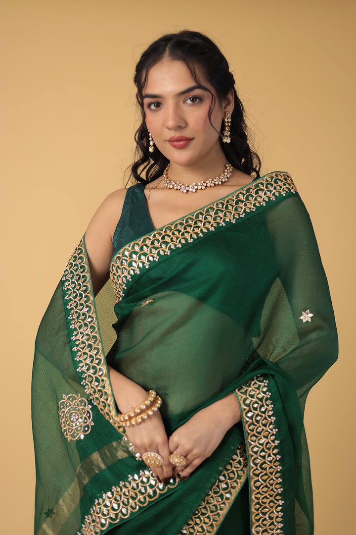 Kota Silk Saree with Detailed Gota and Pearl work Border