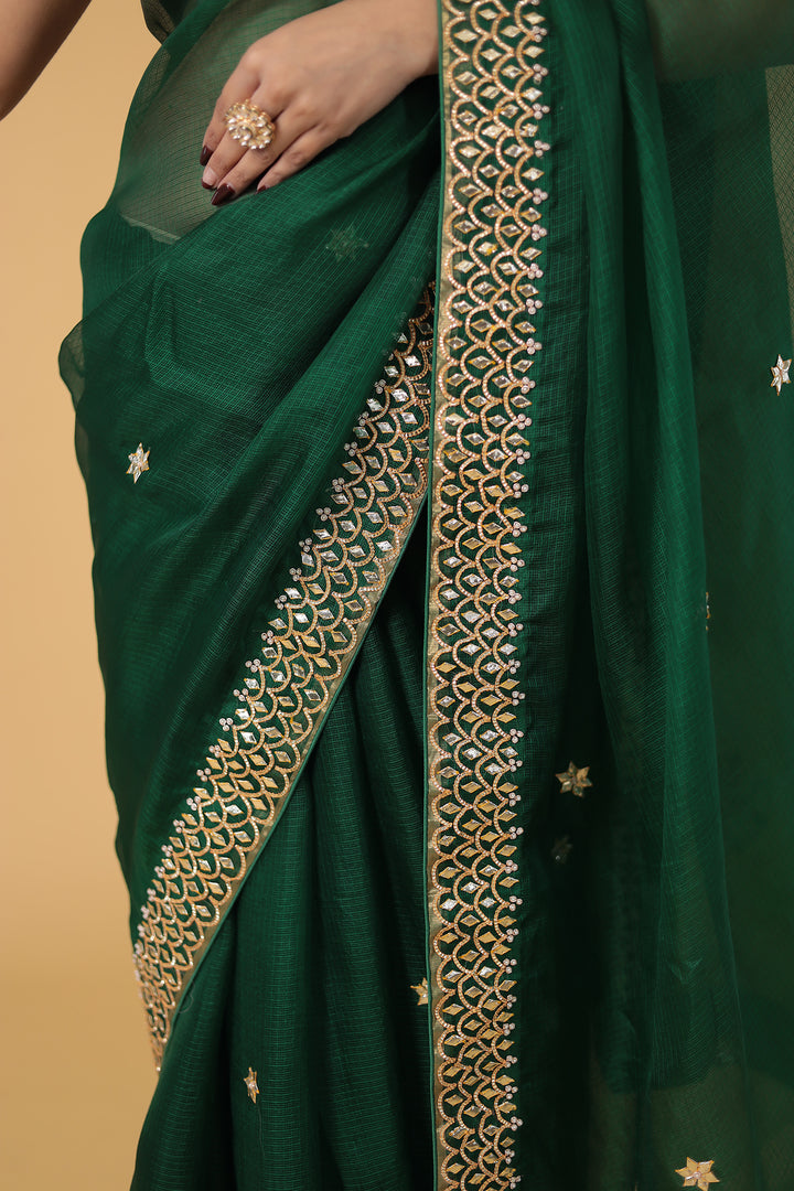Kota Silk Saree with Detailed Gota and Pearl work Border