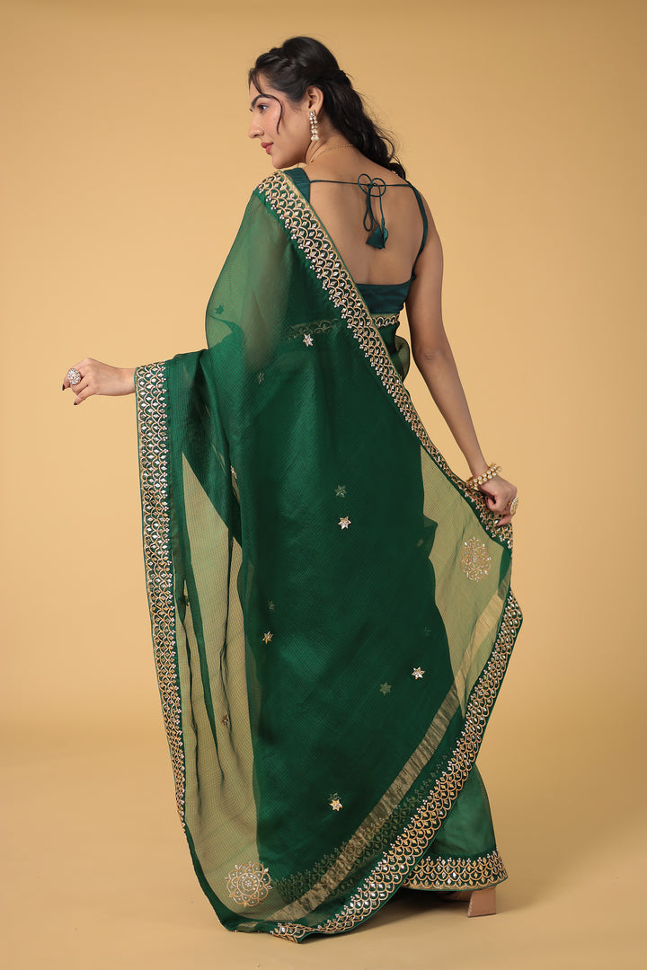 Kota Silk Saree with Detailed Gota and Pearl work Border