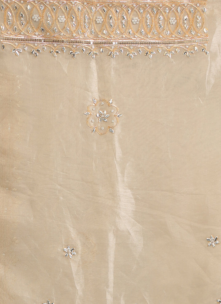 Cream Tissue Saree  with Gota and Gota Patti work