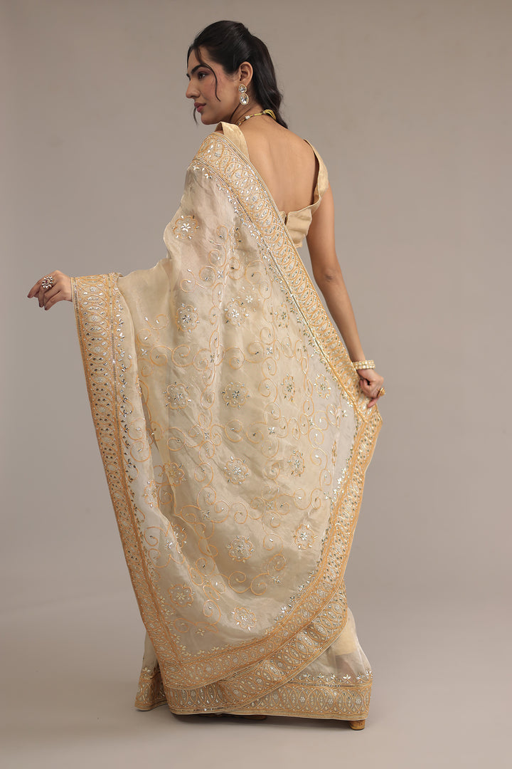 Cream Tissue Saree  with Gota and Gota Patti work