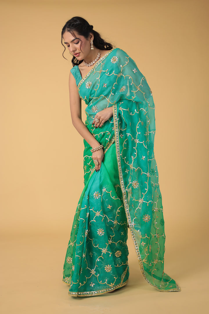 Shaded Kota Silk Saree Embroidered with Gota Patti work
