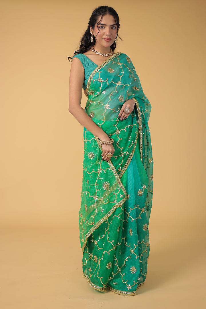 Double Shaded Kota Silk Saree Embroidered with Gota Patti work
