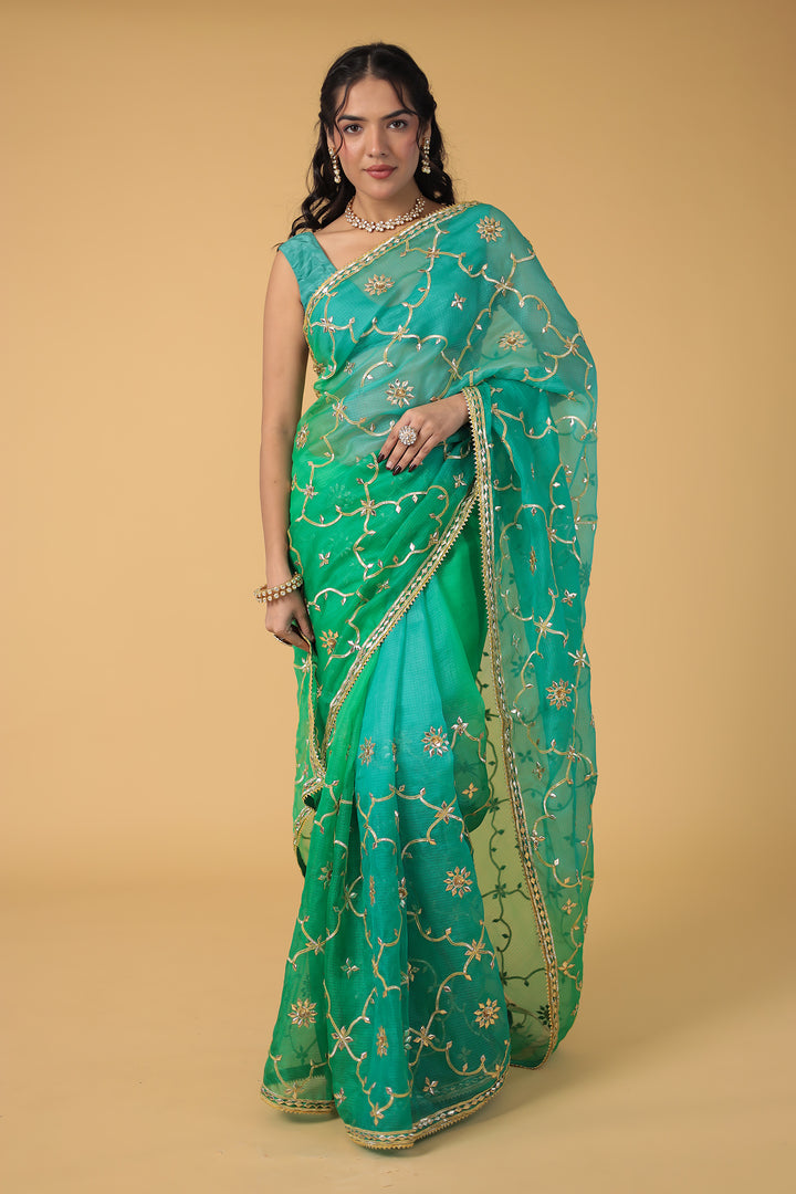 Double Shaded Kota Silk Saree Embroidered with Gota Patti work
