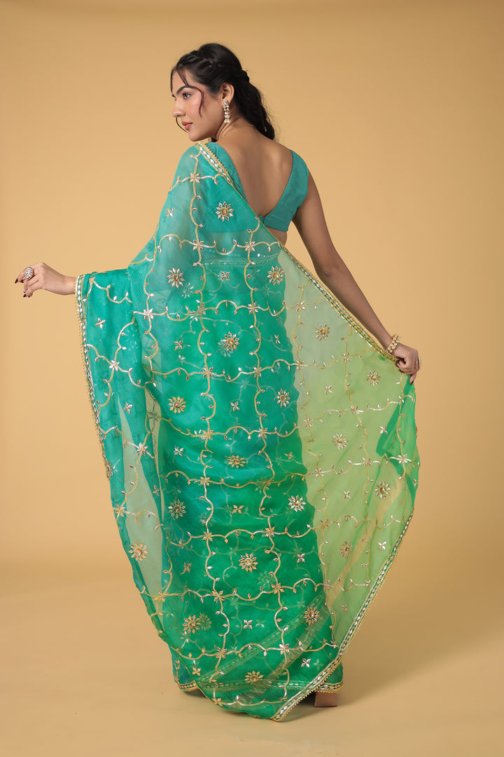 Shaded Kota Silk Saree Embroidered with Gota Patti work