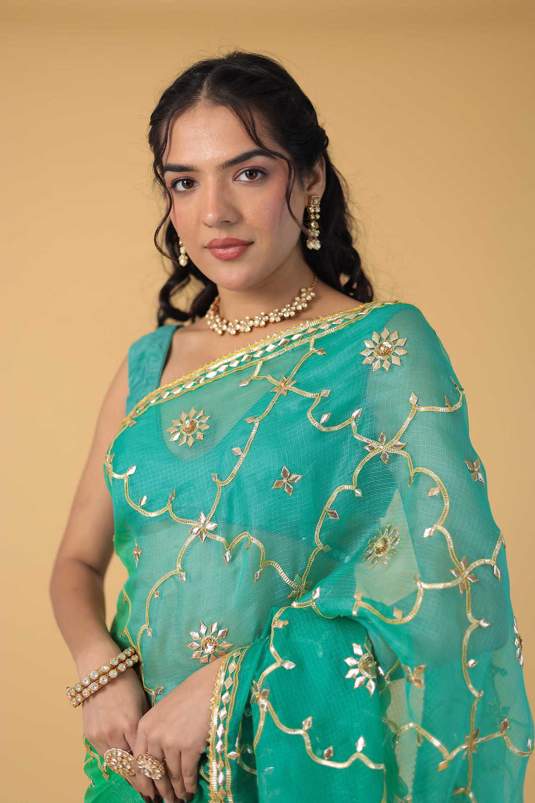 Shaded Kota Silk Saree Embroidered with Gota Patti work