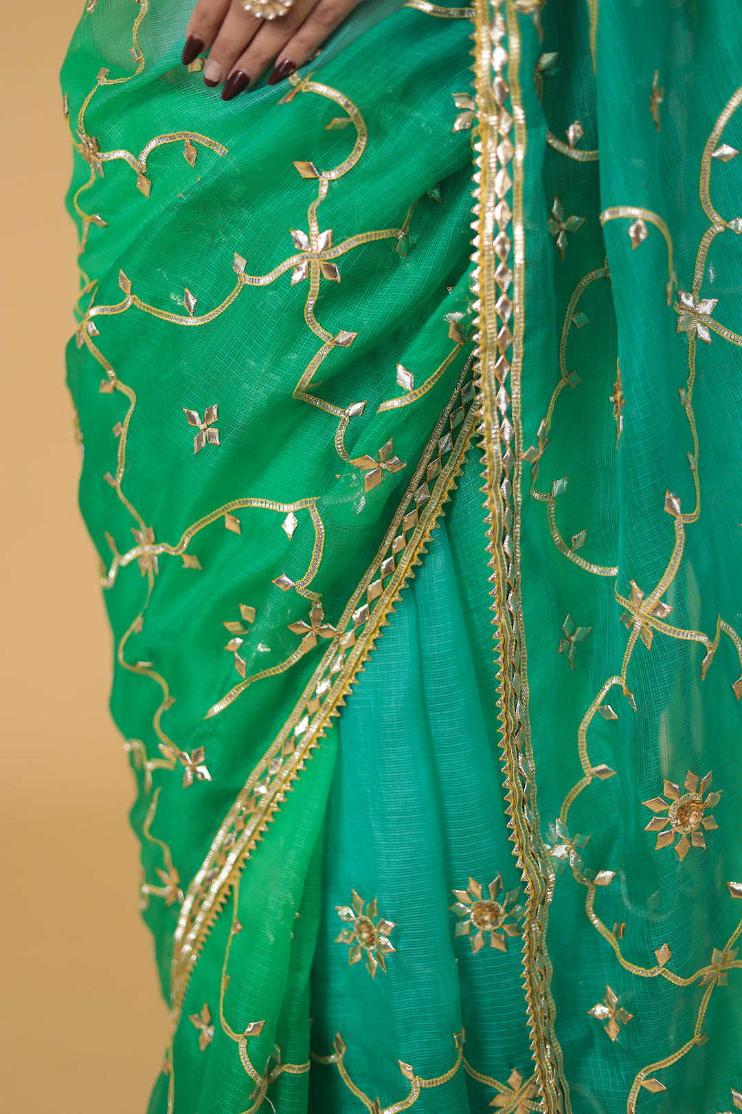 Shaded Kota Silk Saree Embroidered with Gota Patti work