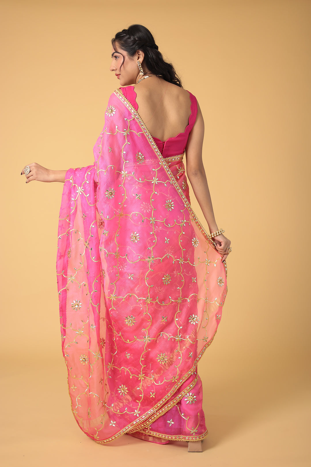 Double Shaded Kota Silk Saree Embroidered with Gota Patti work