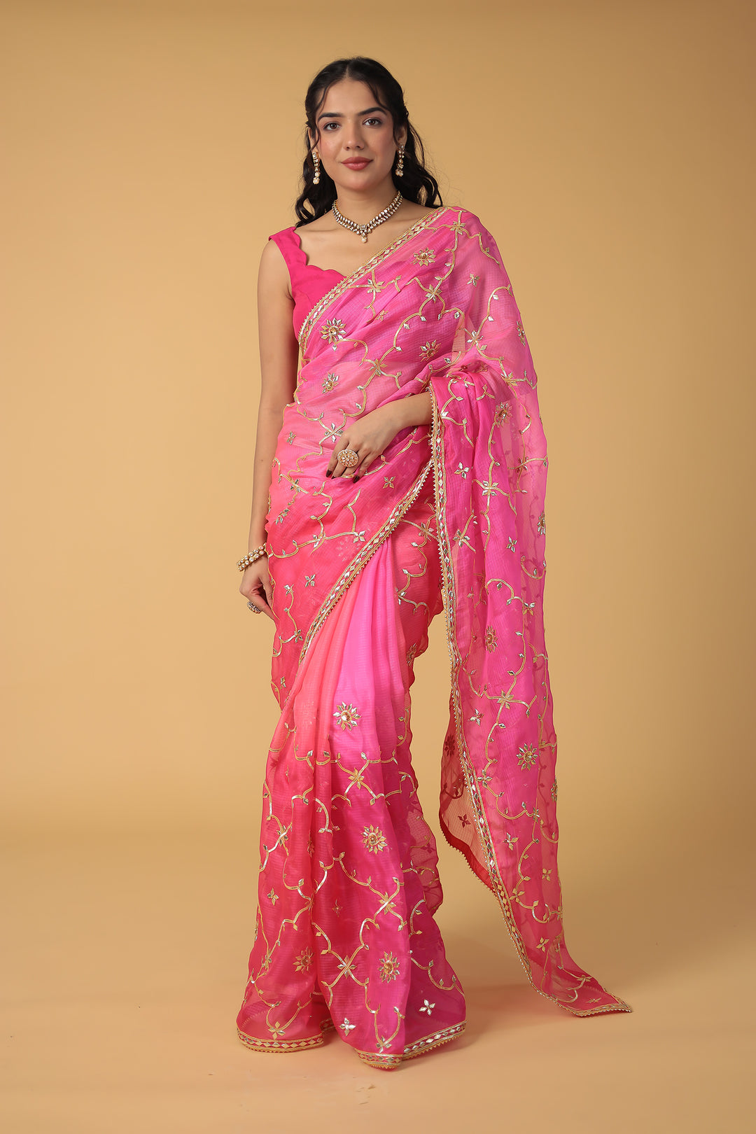 Shaded Kota Silk Saree Embroidered with Gota Patti work