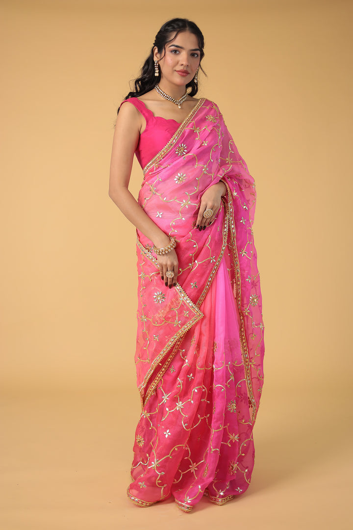 Shaded Kota Silk Saree Embroidered with Gota Patti work