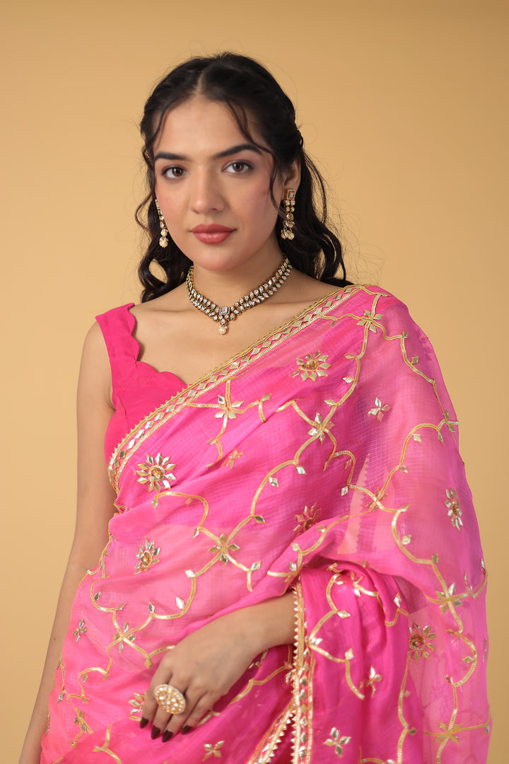 Double Shaded Kota Silk Saree Embroidered with Gota Patti work