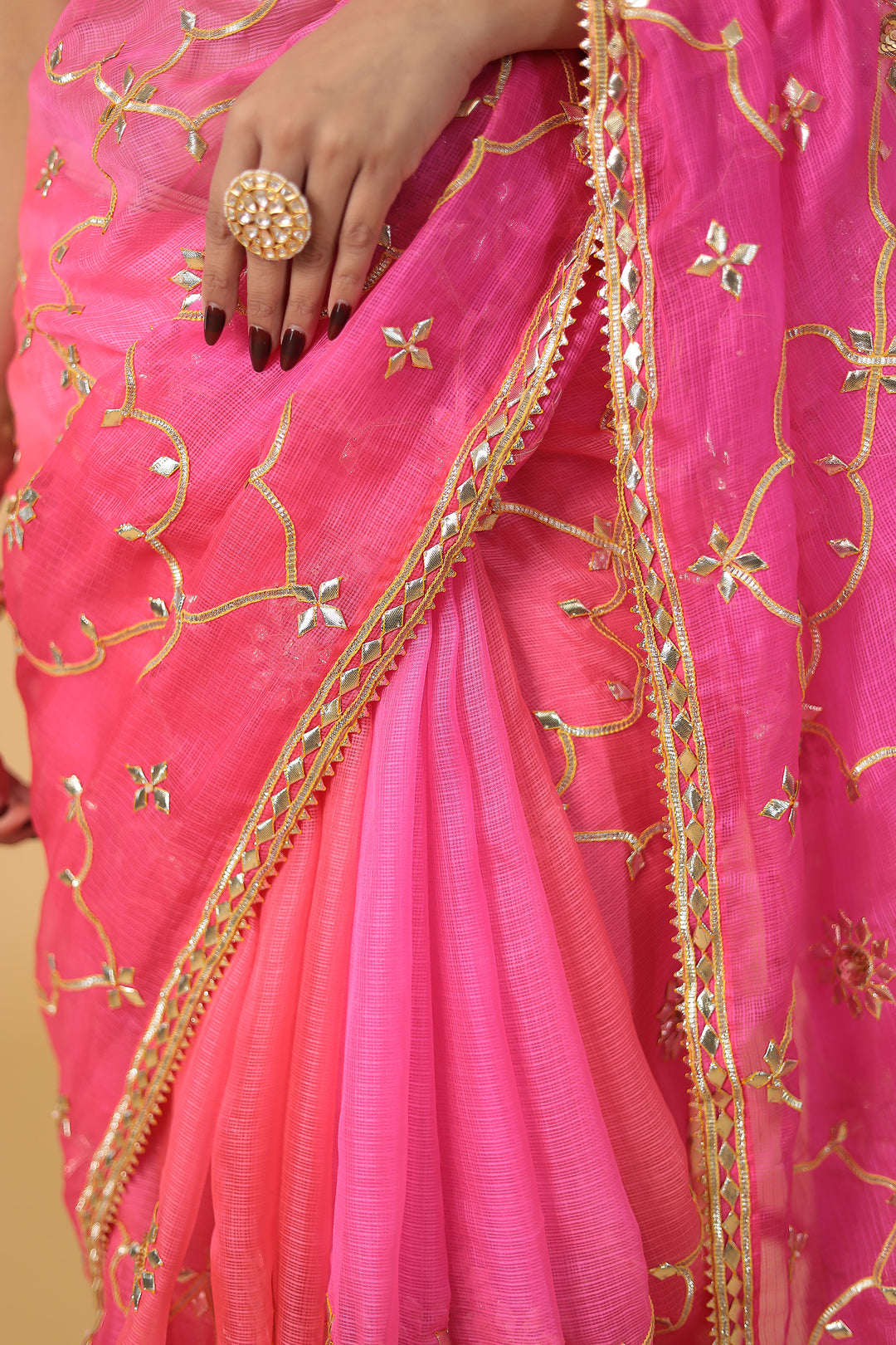 Double Shaded Kota Silk Saree Embroidered with Gota Patti work