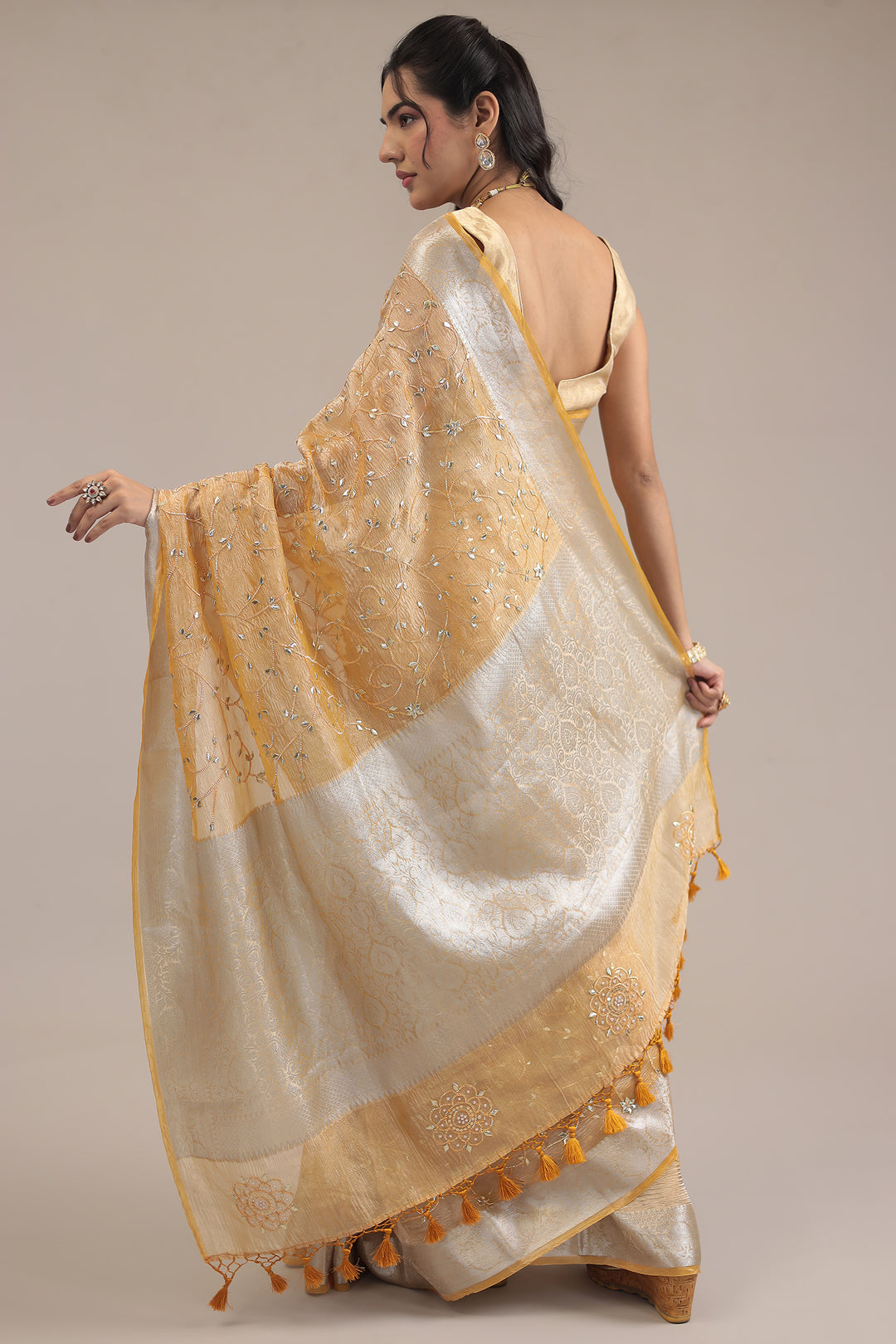 Tissue Saree embroidered with Gota and Gota Patti work
