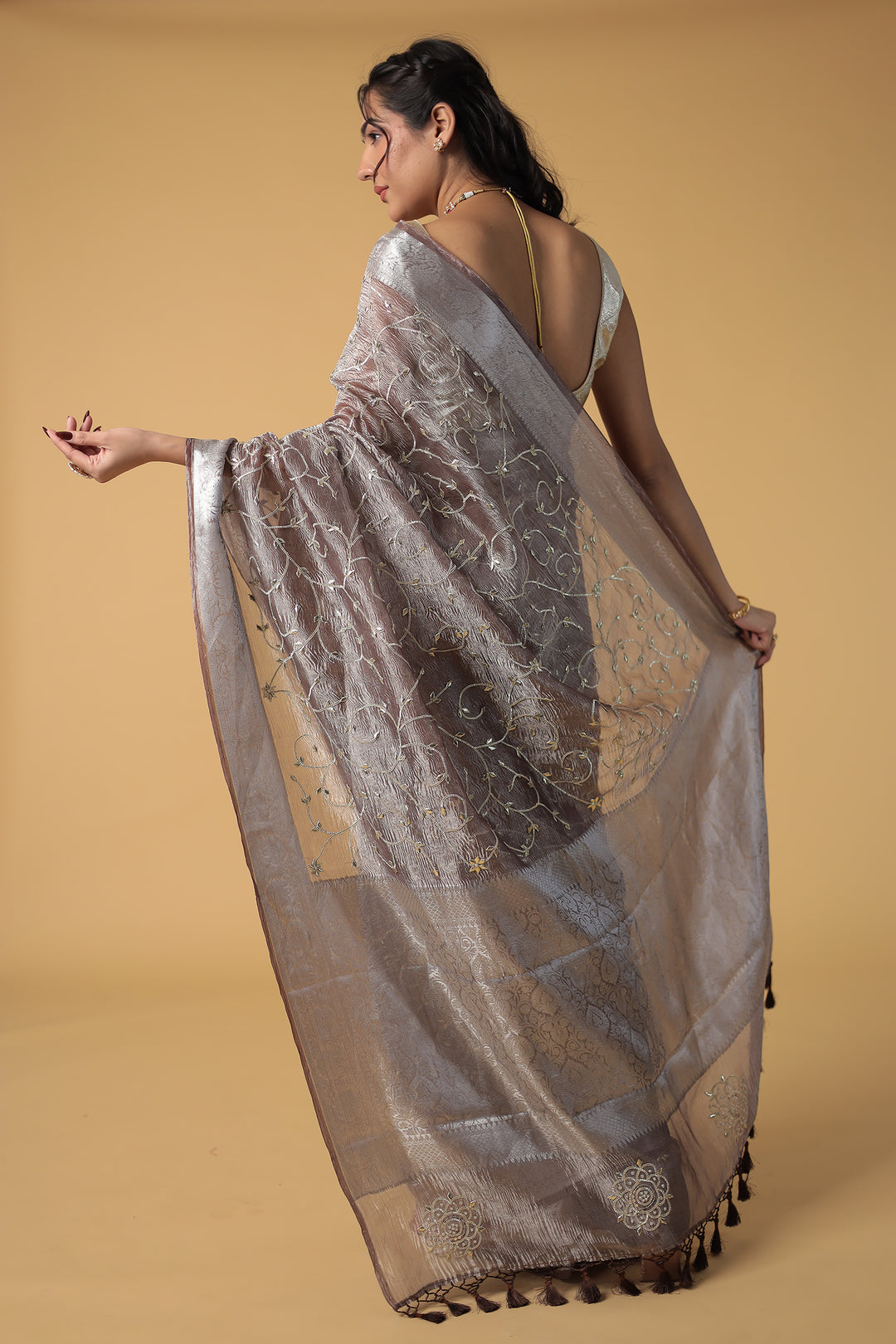 Tissue Saree embroidered with Gota and Gota Patti work