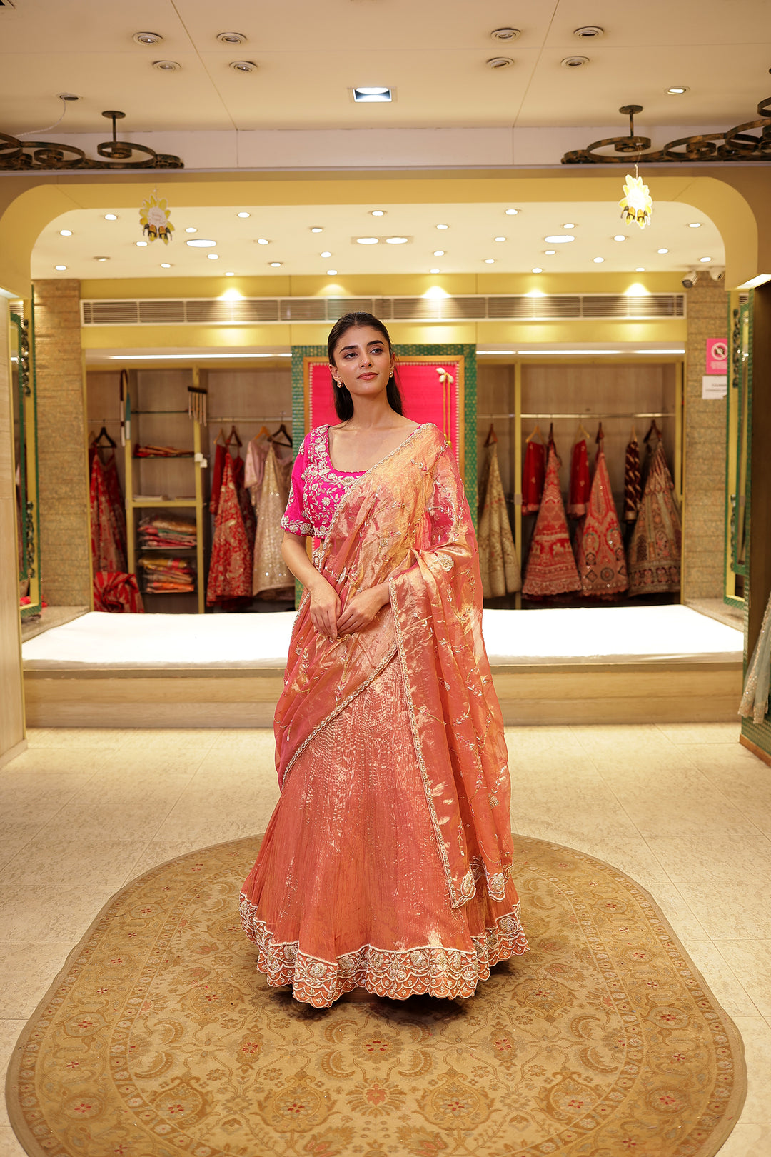 Tissue silk Lehenga with Aari, Zardozi, Zari work