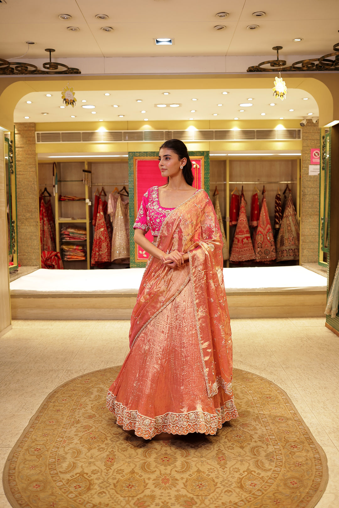 Tissue silk Lehenga with Aari, Zardozi, Zari work