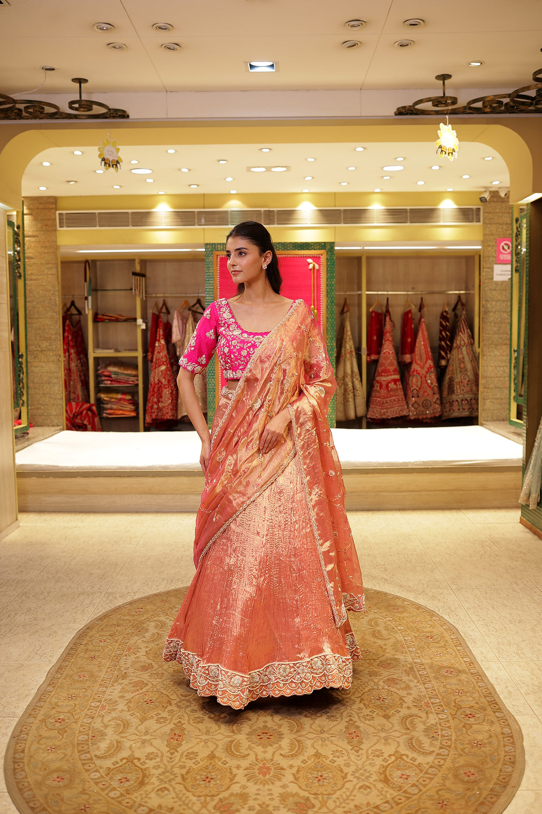 Tissue silk Lehenga with Aari, Zardozi, Zari work