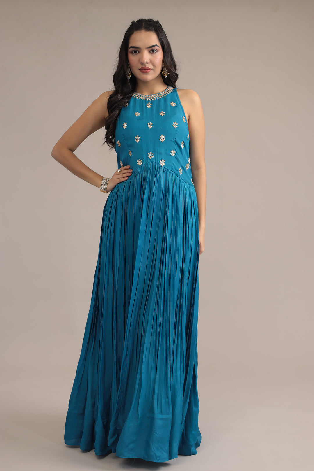Blue Leheriya  Silk Suit  with Dori and Gota Patti work