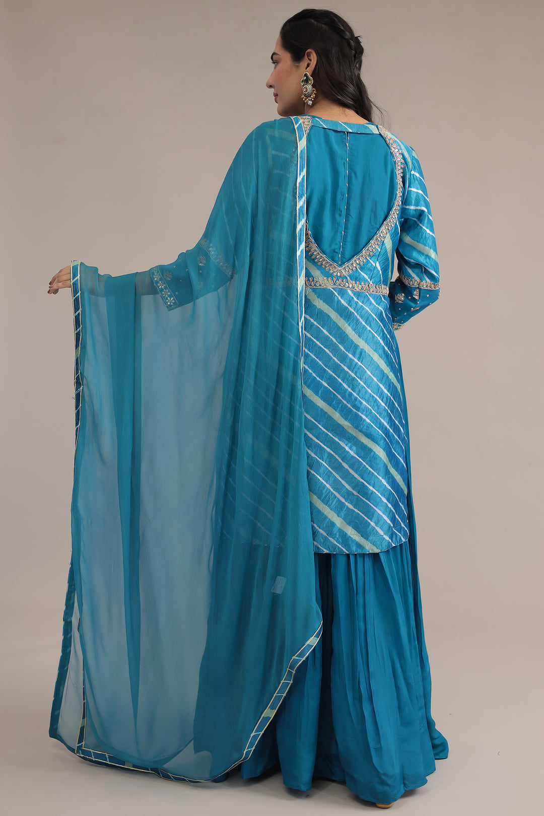 Blue Leheriya  Silk Suit  with Dori and Gota Patti work