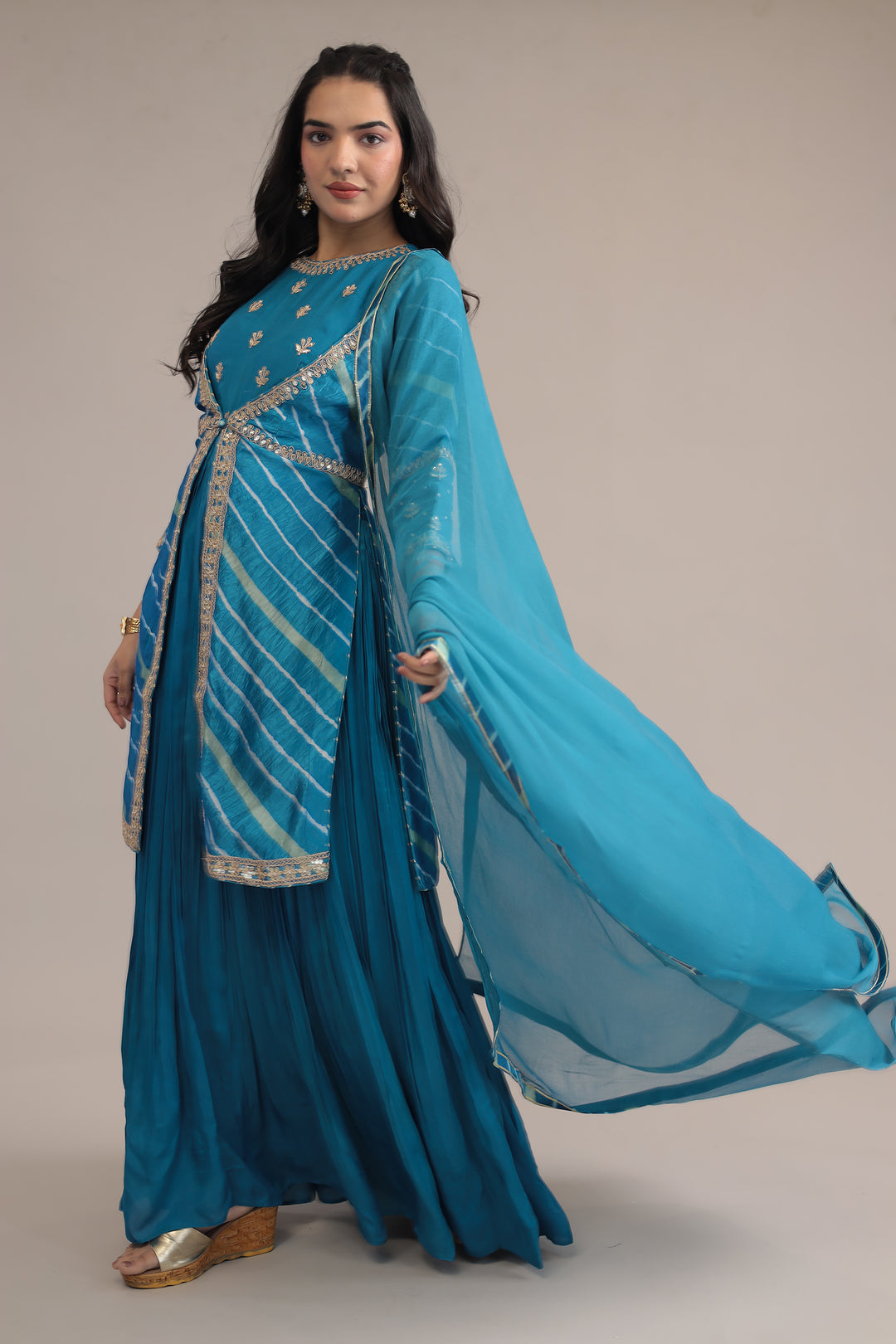 Blue Leheriya  Silk Suit  with Dori and Gota Patti work