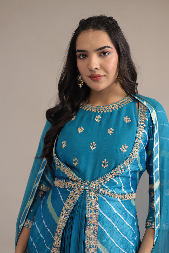 Blue Leheriya  Silk Suit  with Dori and Gota Patti work