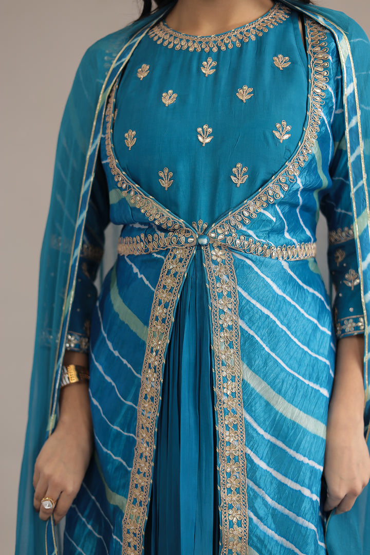 Blue Leheriya  Silk Suit  with Dori and Gota Patti work