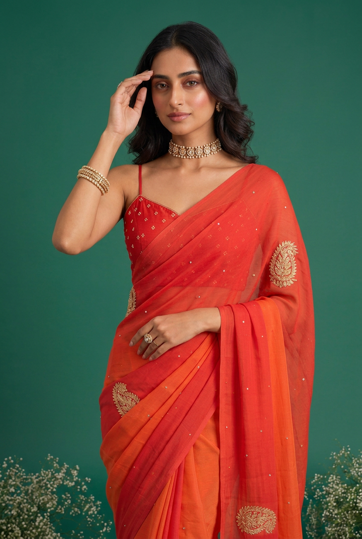 Chiffon Saree with Aari, Gota, Mirror work.