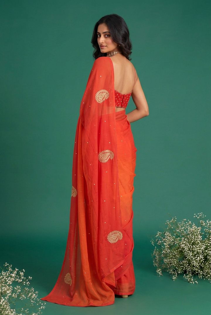 Chiffon Saree with Aari, Gota, Mirror work.