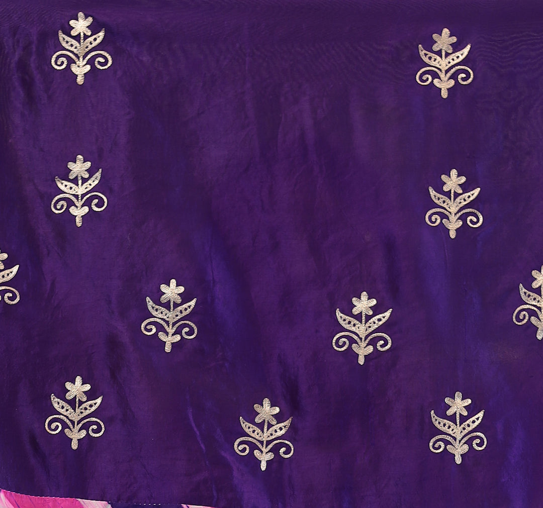 Light Blue Leheriya Tussar Silk  Saree  with Aari work