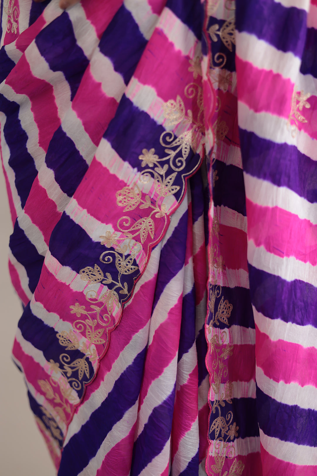 Light Blue Leheriya Tussar Silk  Saree  with Aari work