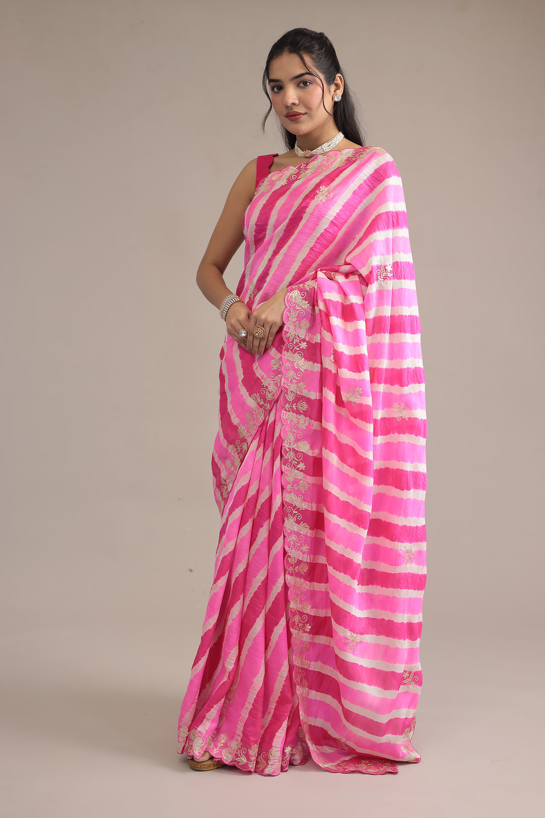 Light Blue Leheriya Tussar Silk  Saree  with Aari work