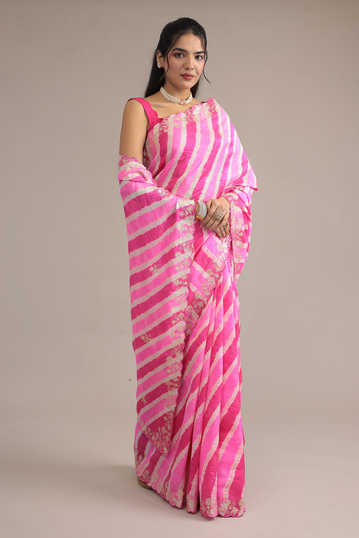 Light Blue Leheriya Tussar Silk  Saree  with Aari work