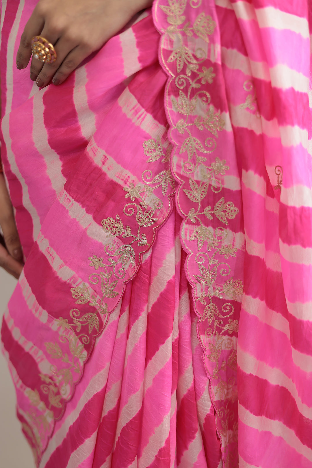 Light Blue Leheriya Tussar Silk  Saree  with Aari work