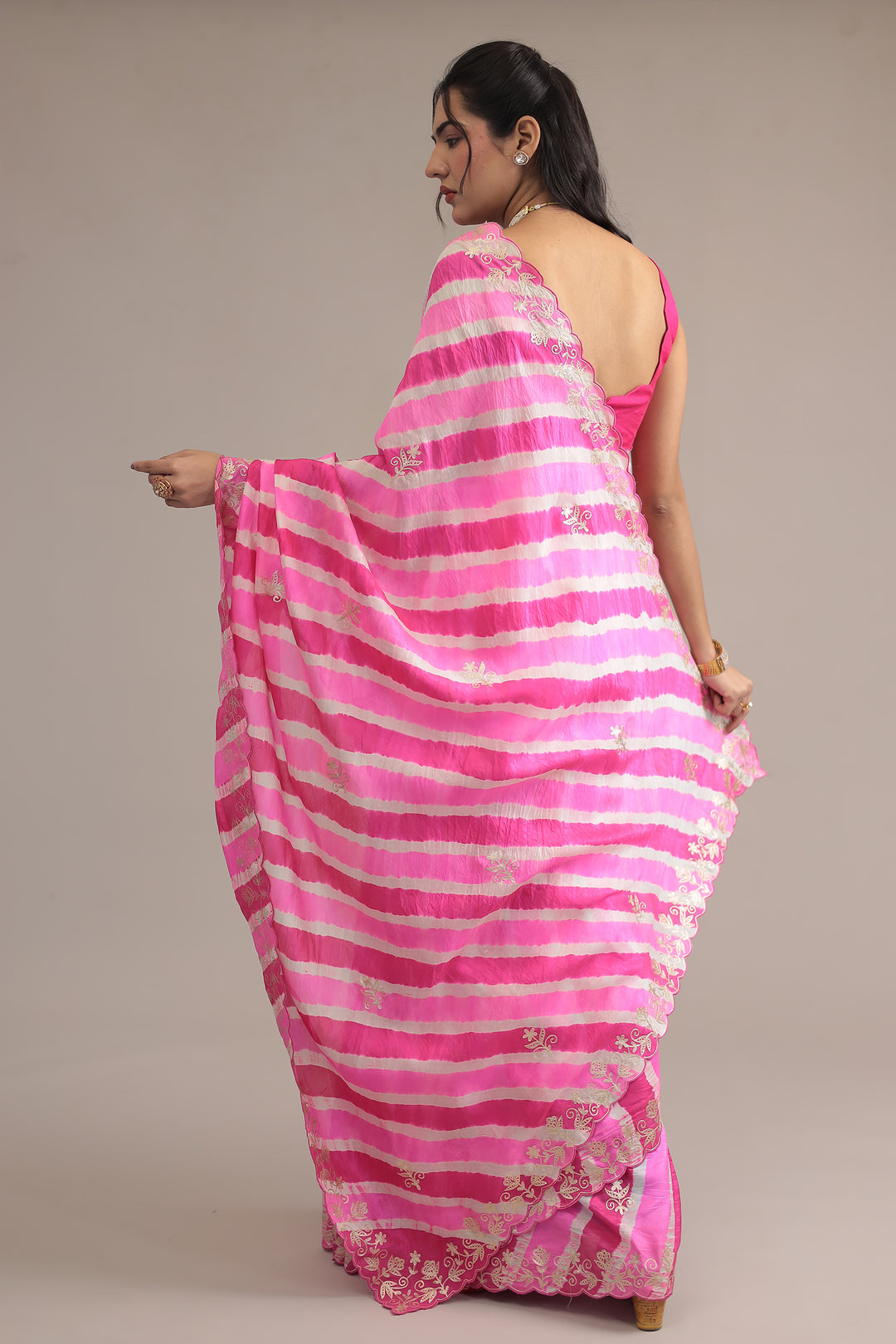 Light Blue Leheriya Tussar Silk  Saree  with Aari work