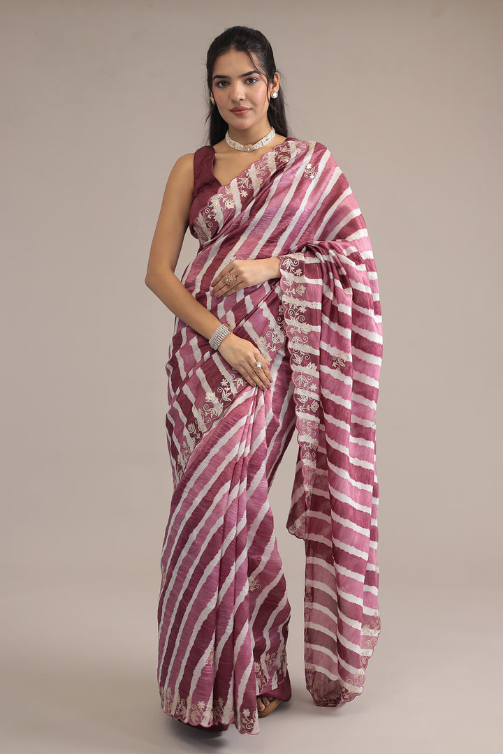 Light Blue Leheriya Tussar Silk  Saree  with Aari work