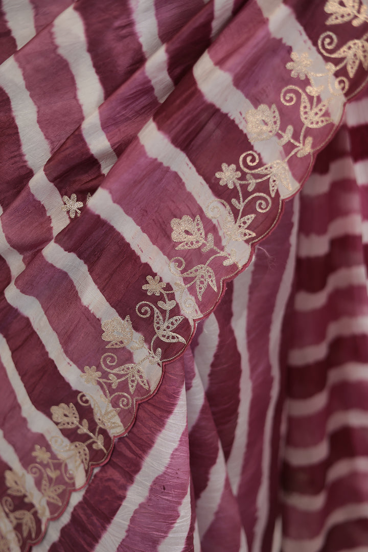 Light Blue Leheriya Tussar Silk  Saree  with Aari work