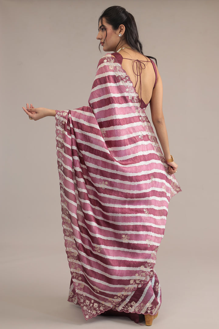 Light Blue Leheriya Tussar Silk  Saree  with Aari work