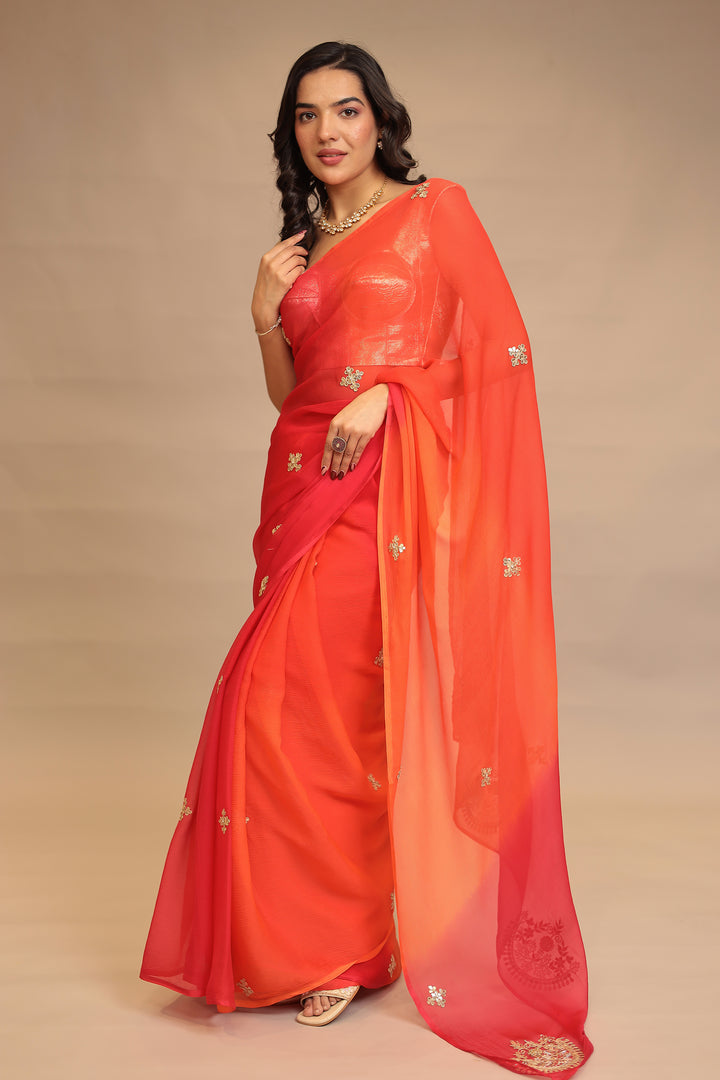 Chiffon Saree with Cutdana, Dori, Gota Patti, Pearl, Sequins work
