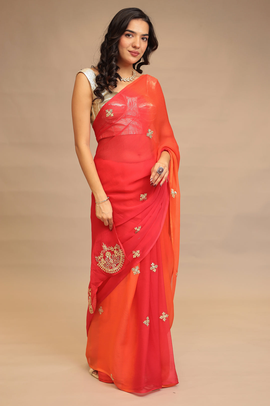 Chiffon Saree with Cutdana, Dori, Gota Patti, Pearl, Sequins work