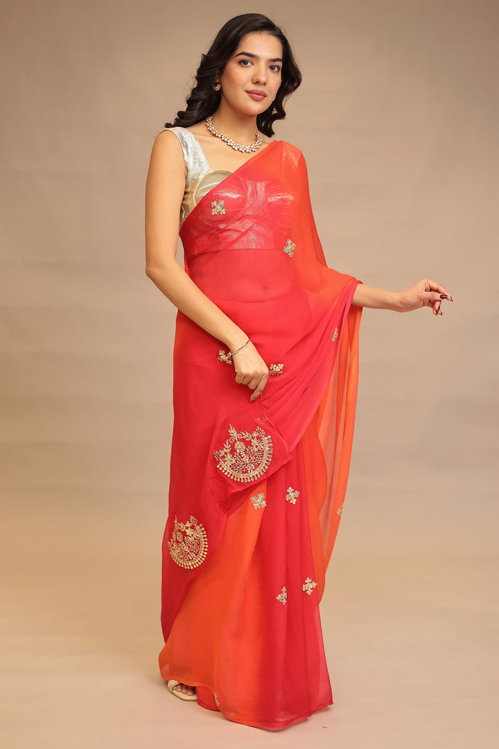 Chiffon Saree with Cutdana, Dori, Gota Patti, Pearl, Sequins work