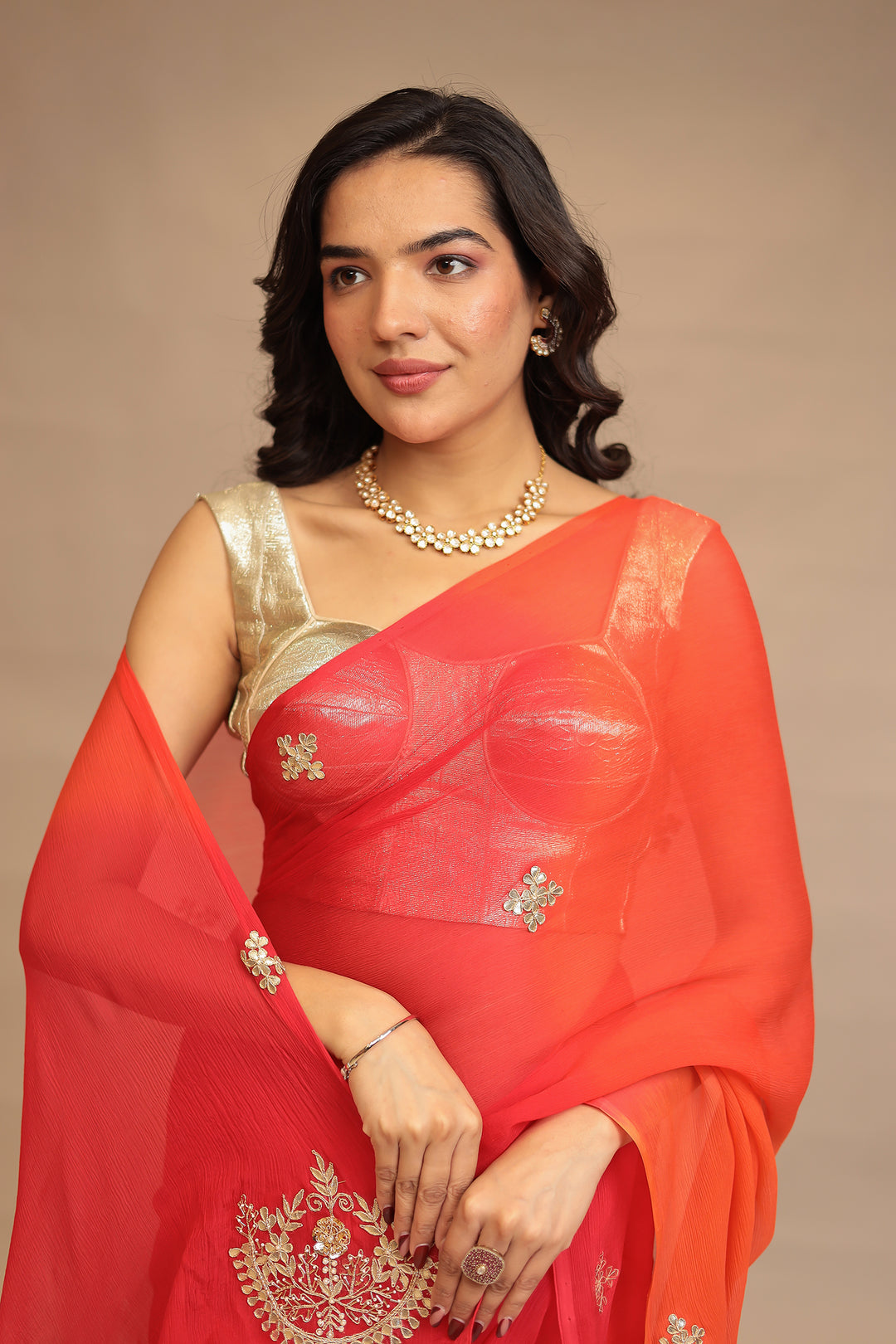 Chiffon Saree with Cutdana, Dori, Gota Patti, Pearl, Sequins work