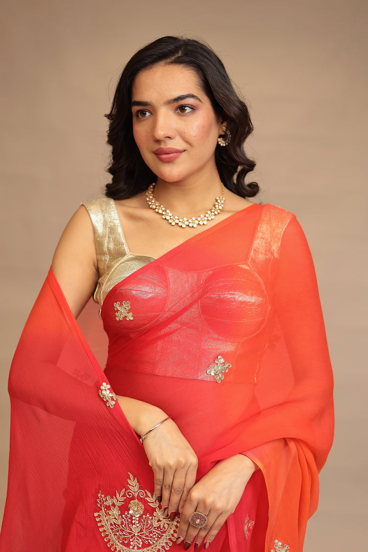 Chiffon Saree with Cutdana, Dori, Gota Patti, Pearl, Sequins work