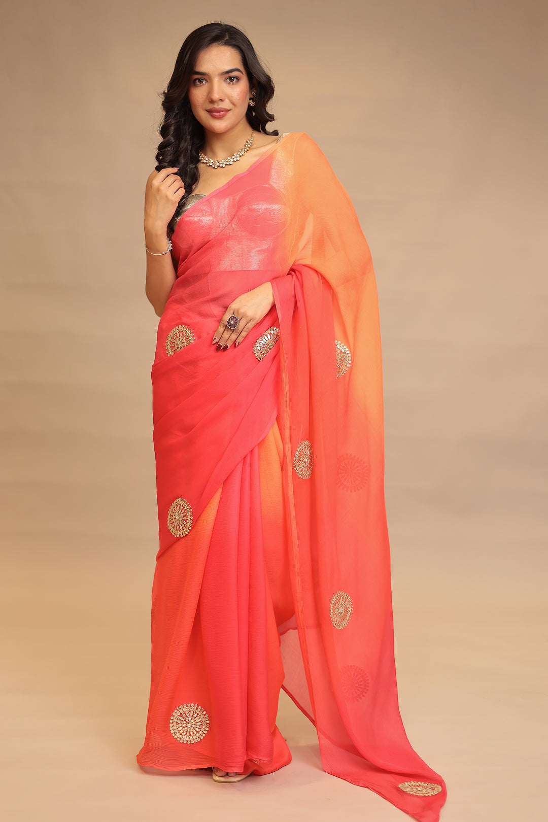 Chiffon Saree with Dori, Gota Patti, Sequins work