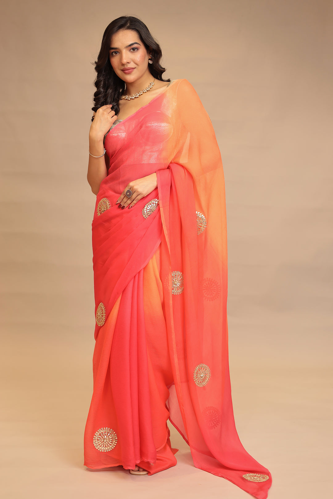 Chiffon Saree with Dori, Gota Patti, Sequins work