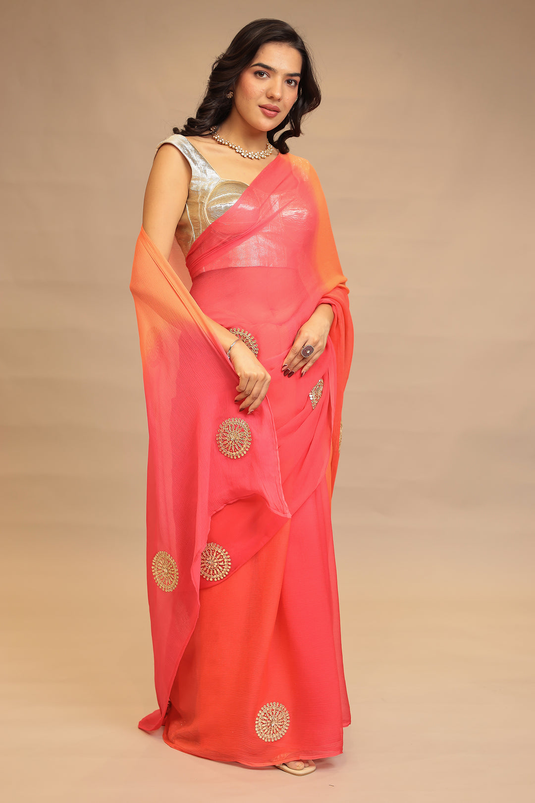 Chiffon Saree with Dori, Gota Patti, Sequins work